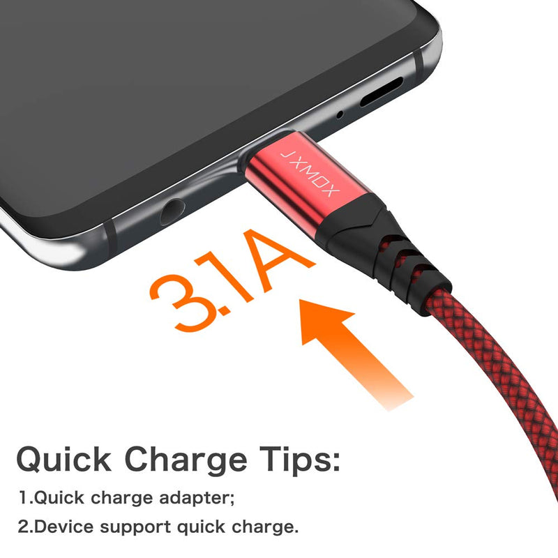  [AUSTRALIA] - USB C Cable 3A Fast Charging, (3-Pack 3ft) JXMOX USB A to USB Type C Charger Braided Cord Compatible with Samsung Galaxy S20 Ultra S10E S9+ S8 Plus,Note 10 9 8,A32 A12 A10e A11 A20 A21 A51 A71 (Red) Red