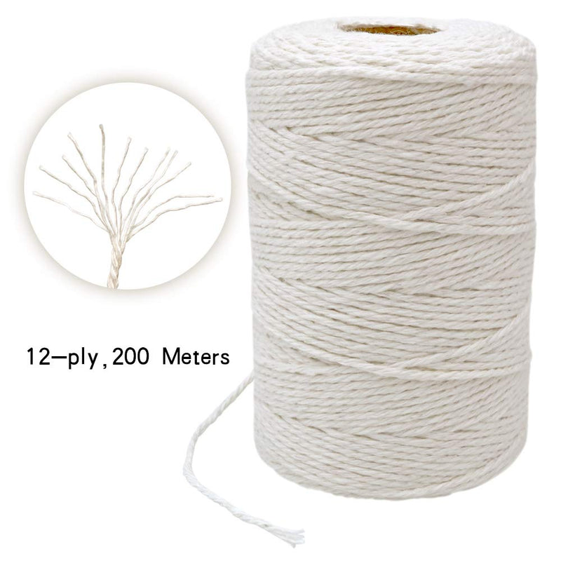  [AUSTRALIA] - 200M (218 Yard) 12-Ply Cotton Twine String,Cooking Kitchen Twine String Craft String Baker Twine for Tying Homemade Meat,Making Sausage,DIY Craft and Gardening Applications (Natural White) 1 Pcs