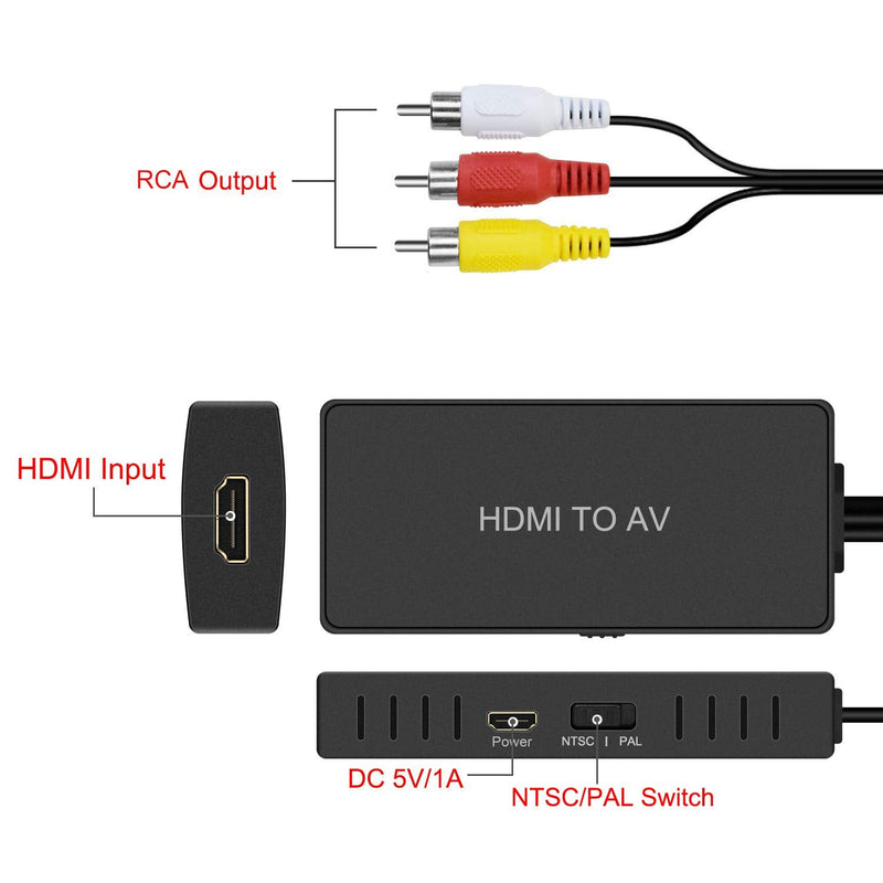 [AUSTRALIA] - RuiPuo HDMI to AV Converter HDMI to Video Audio Adapter Supports PAL/NTSC Compatible for Roku Streaming Stick, Fire Stick, Apple TV, DVD, Blu-ray Player, HD Box ect (HDMI to RCA Converter)