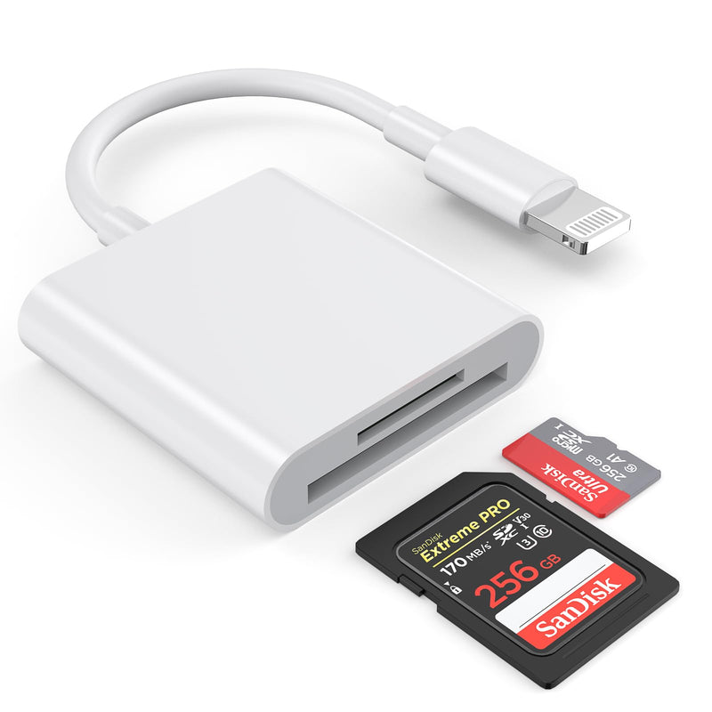  [AUSTRALIA] - SD Card Reader for iPhone/iPad,[Apple MFi Certified] 2 in 1 Dual Slot Lightning to SD/TF Card Camera Memory Card Reader Adapter for iPhone 14/13/12/11/X/XS/XR/8/7 iPad,Quickly Transfer Photos Videos