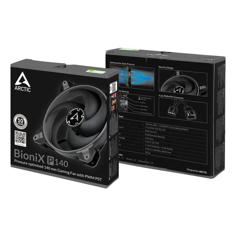  [AUSTRALIA] - ARCTIC BioniX P140-140 mm Gaming Case Fan with PWM Sharing Technology (PST), Pressure-optimised, Very Quiet Motor, Computer, Fan Speed: 200–1950 RPM - Grey BioniX P140 in grey