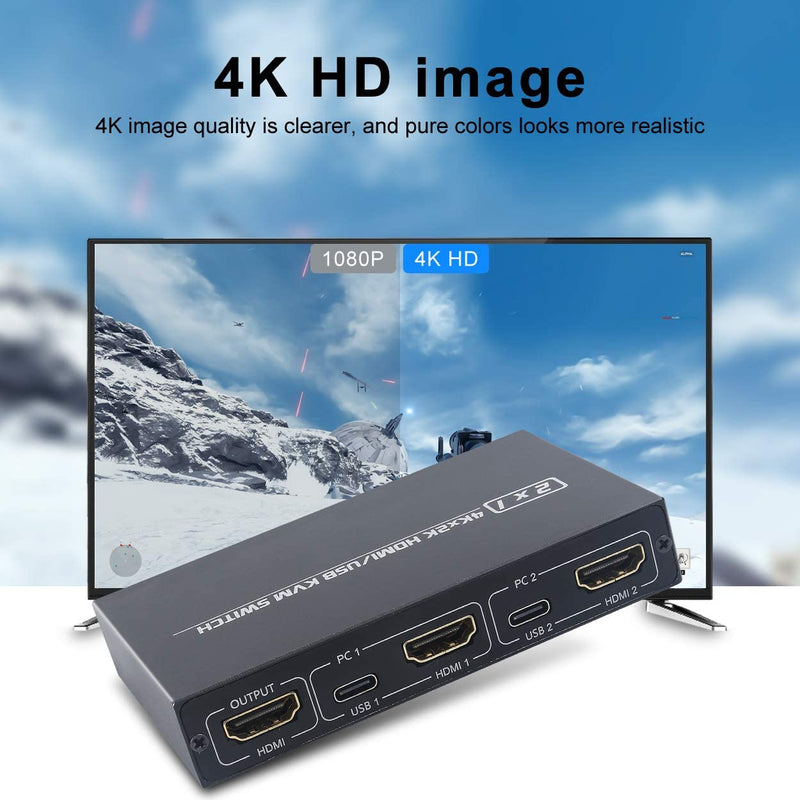  [AUSTRALIA] - KVM Switch HDMI 2 Port Box USB and HDMI Switch for 2 Computers Share 4 USB 2.0 Devices and one HD Monitor Support 4K@30Hz for Laptop, Apple TV, PS3/PS4, Xbox, Sony Bluray Player KVM Switch