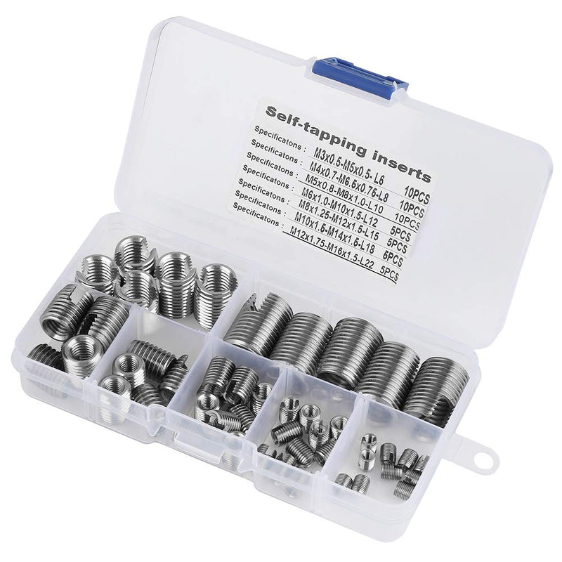  [AUSTRALIA] - 50Pcs Stainless Steel Inner Thread Self Tapping Thread Inserts Set Thread Reinforce Repair Tool M3-M12 with a Storage Case