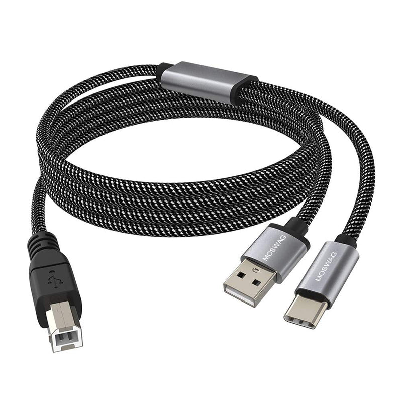 [AUSTRALIA] - MOSWAG 2in1 USB C to USB B Printer Cable 5Feet/1.5M with USB Printer Cable USB A-Male to B-Male Cable Compatible with MacBook Pro,HP,Canon,Brother,Samsung Printers Black 5FT/1.5M
