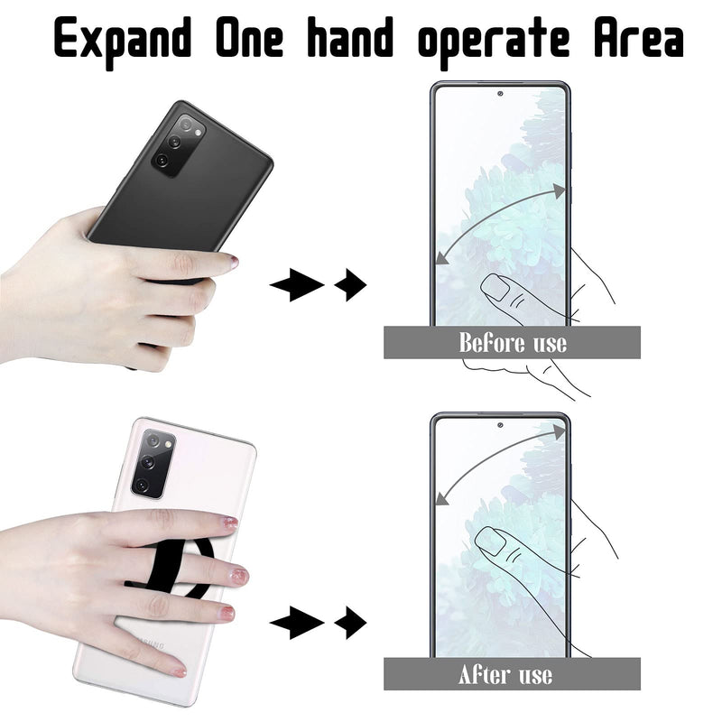  [AUSTRALIA] - Elastic Silicone Phone Grip Attachable to Magnetic Mount, Ultra-Thin Cell Phone Holder for Hand, Phone Strap with 2 Pack, Black and Grey