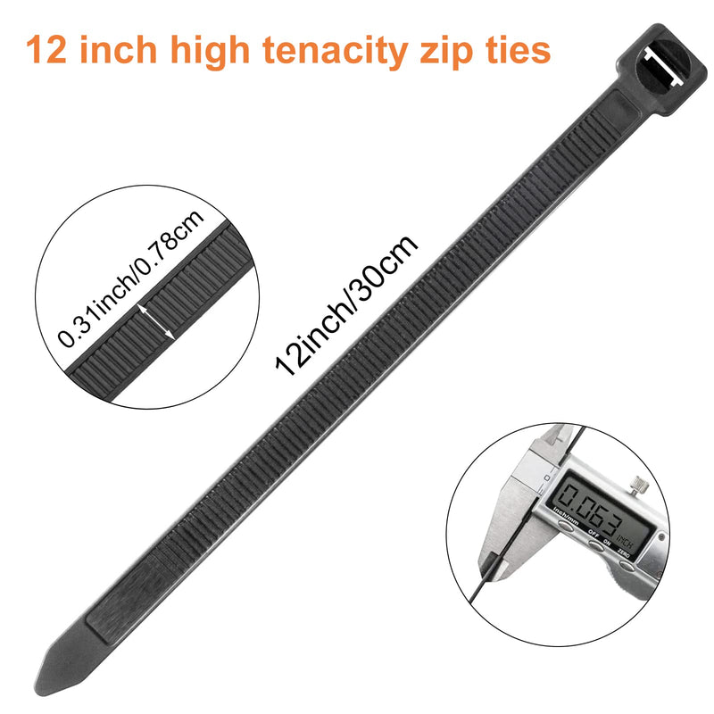  [AUSTRALIA] - OneLeaf Cable Ties 12 Inch Heavy Duty Zip Ties with 120 Pounds Tensile Strength for Multi-Purpose Use, Self-Locking UV Resistant Nylon Tie Wraps, Indoor and Outdoor Tie Wire.Black, 100 Pcs 100 Pack - 12 inch 120 Pounds