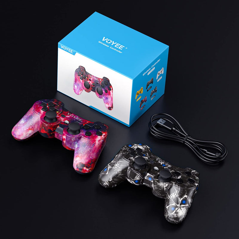  [AUSTRALIA] - VOYEE Wireless Controller Compatible with Play-Station 3 PS-3, with Upgraded Joystick/Motion & Rumble Control (Skull + Galaxy) Skull + Galaxy