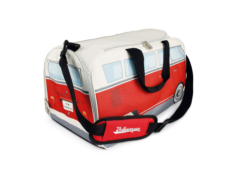 BRISA VW Collection - Volkswagen Samba Bus T1 Camper Van Sport, Gym, Travel Bag, Duffel with Shoe/Wet Compartment (Small/Red/Beige) Small (19.6 x 9.8 x 10.2 inches)/Red & Beige - LeoForward Australia