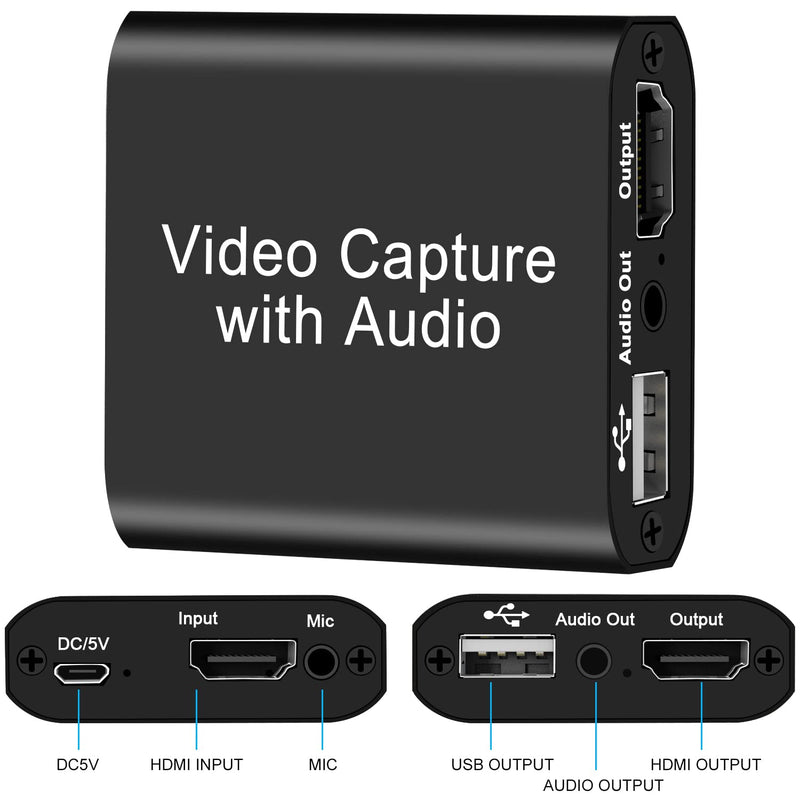  [AUSTRALIA] - Video Capture Card, 4K HDMI to USB 3.0 Game Capture Card, Video Capture Device, 1080P HD 30FPS Broadcast Live and Record Video Audio Grabber for Streaming, Gaming, Teaching, Video Conference BLACK