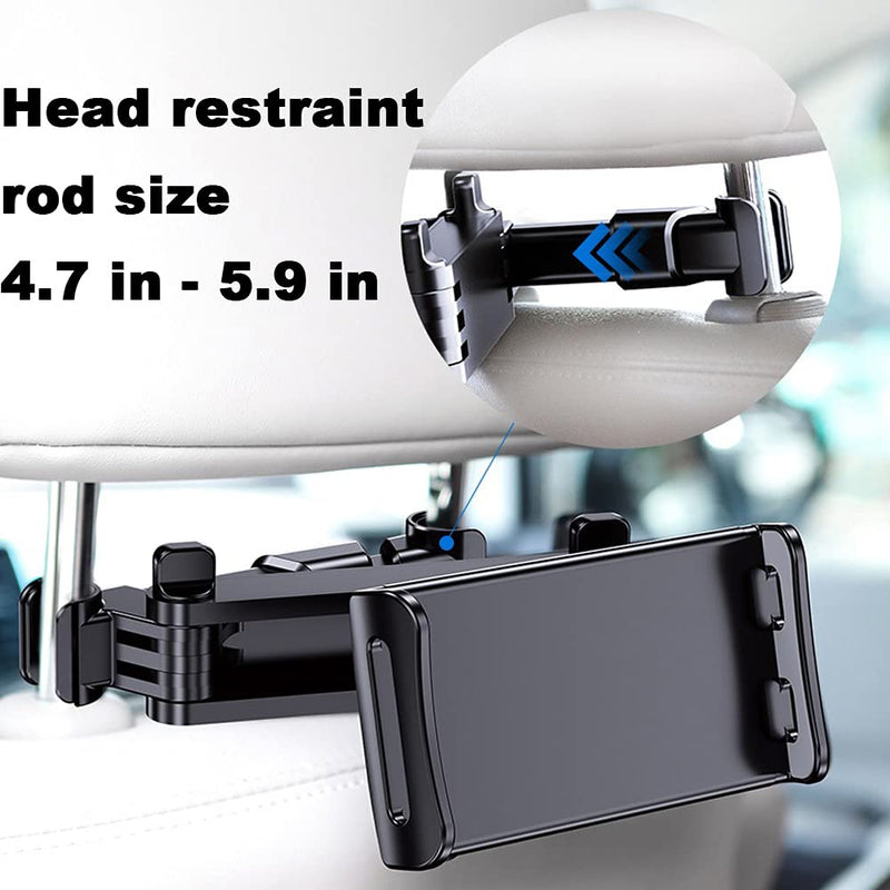  [AUSTRALIA] - 2 Pack Car Headrest Mount Tablet Holder Car Backseat iPad Mount 360° Rotating Adjustable for 5"-10.6" Tablets,Smartphone,iPhone,Switch,IPad Air Mini, Headrest Posts Width 4.7-5.9in (Black 2 Pack) Black 2 Pack