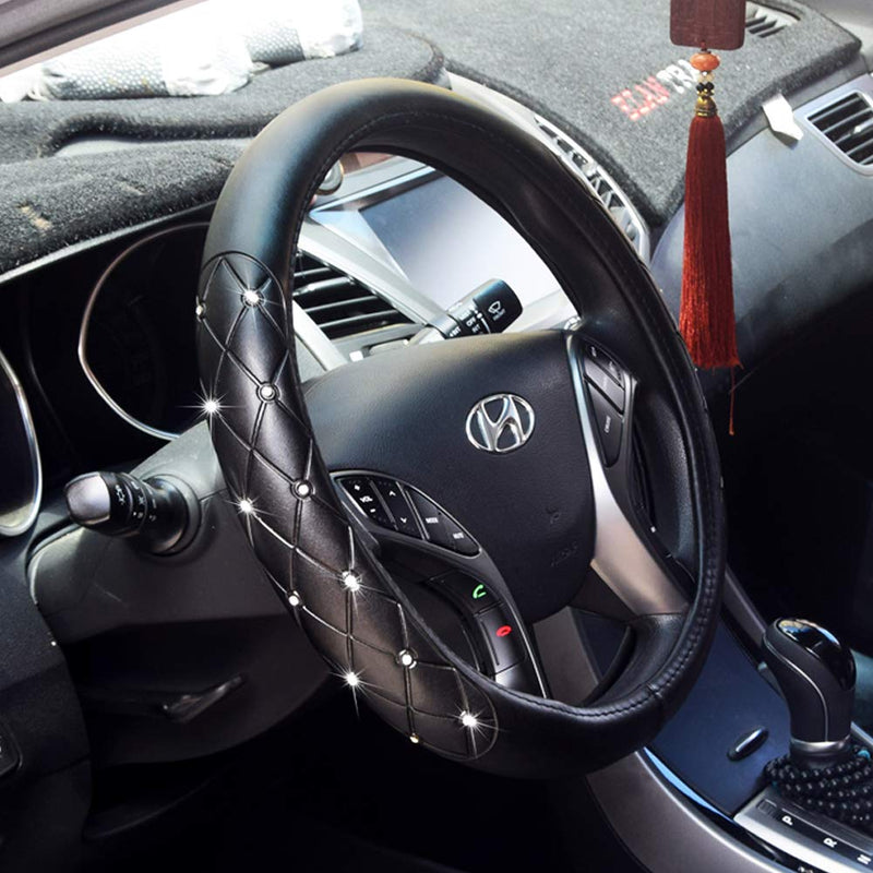  [AUSTRALIA] - FEENM Steering Wheel Cover Bling Bling Rhinestones Crystals Car Handcraft Steering Wheel Covers Leather for Girls Silver (Bling)