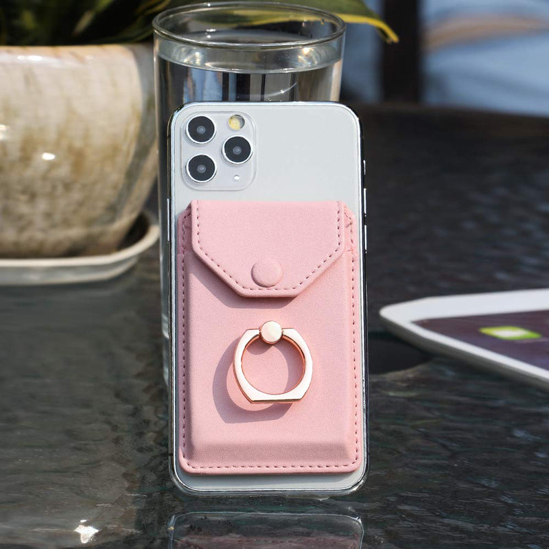  [AUSTRALIA] - YUNCE Cell Phone Card Holder RFID Ring Stand Stick on Wallet Card Holder for Back of Phone for iPhone Android and All Smartphones Adhesive Credit Card Holder for Cell Phone-Pure Pink Pure Pink