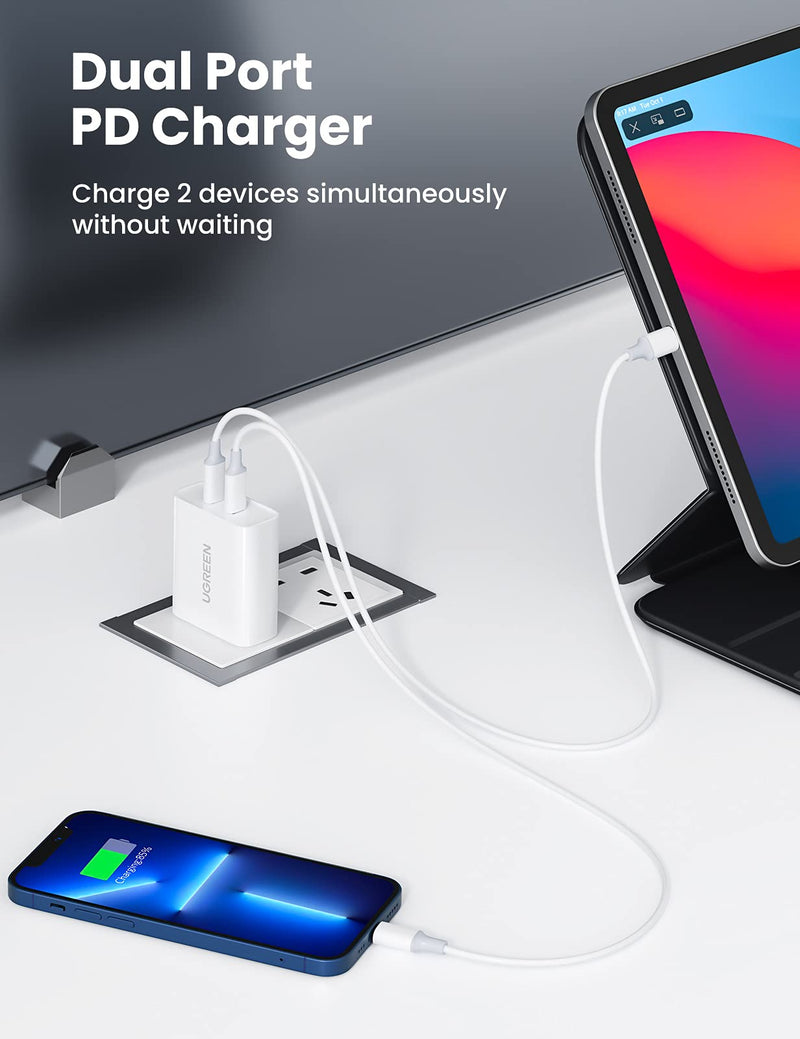  [AUSTRALIA] - UGREEN 36W Dual Ports USB C Wall Charger - 2-Port Fast Charger USB-C Power Adapter Compatible for iPhone 13/13 Mini/13 Pro/13 Pro Max/12/12 Pro Max, iPad Mini/Pro, Pixel, Galaxy Note20/S20