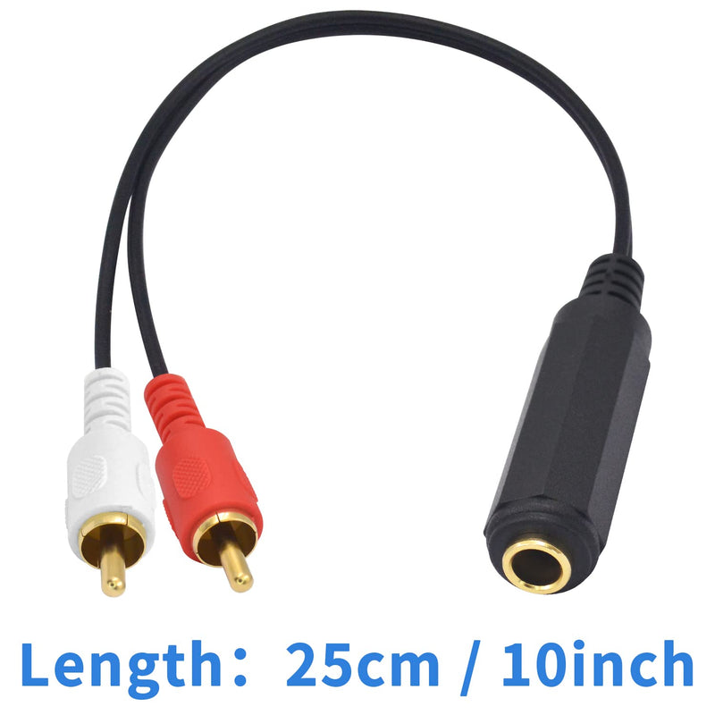  [AUSTRALIA] - Poyiccot RCA to 1/4 Adapter Cable, 6.35mm 1/4 inch TRS Stereo Jack Female to 2 RCA Male Plug Y Splitter Adapter Cable 25cm/10inch (635F-2RCAM)