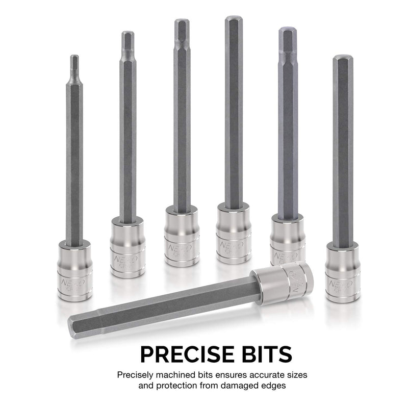  [AUSTRALIA] - Neiko 10076A 3/8” Drive Extra Long Allen Hex Bit Socket Set, Metric, 3mm to 10mm | 7-Piece Set, S2 and Cr-V Steel