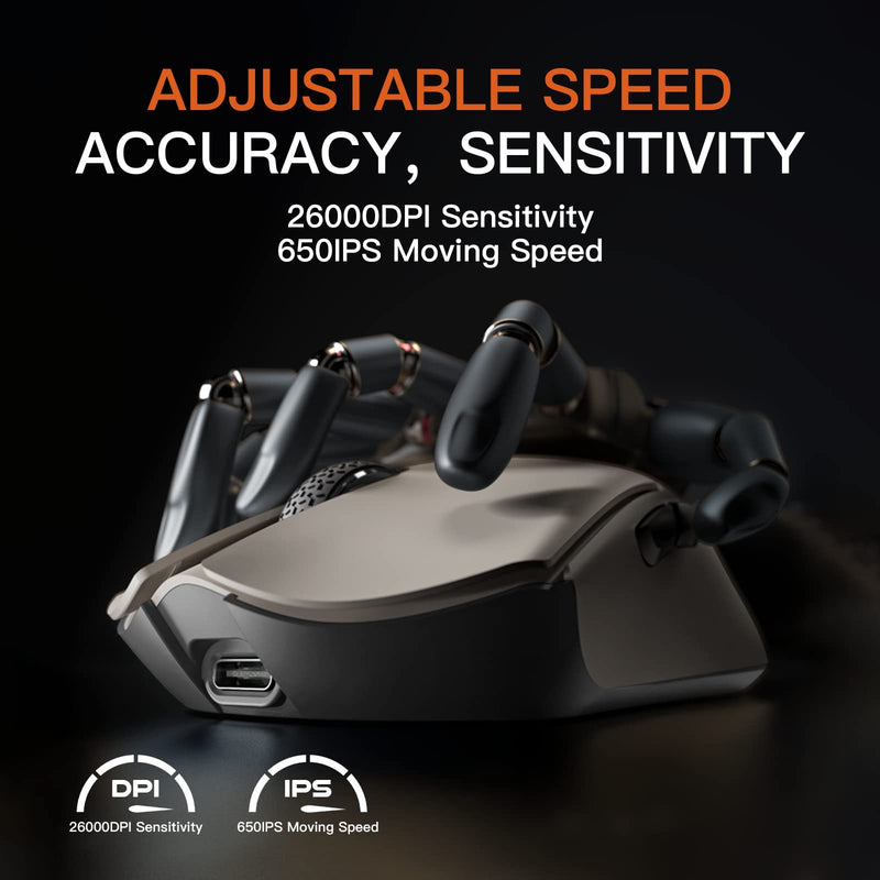  [AUSTRALIA] - Darmoshark M3 Wireless Gaming Mouse,Tri-Mode 2.4G/USB-C/Bluetooth Mouse Up to 26000DPI,PAW3395 optical sensor Lightweight 58g,8 programmable button 500MAh Battery Life,Computer Mouse for Laptop,PC,Mac TTC gold switches black