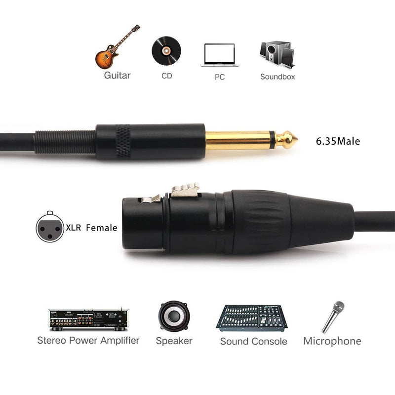  [AUSTRALIA] - NANYI 6.35mm (1/4 Inch) TS Male to XLR Female Interconnect Audio Microphone Cable, Black/Alloy, Suitable for Microphones, Active Speakers, Stage, DJ, Studio Audio Console, 5M / 16FT XLR-F-16FT