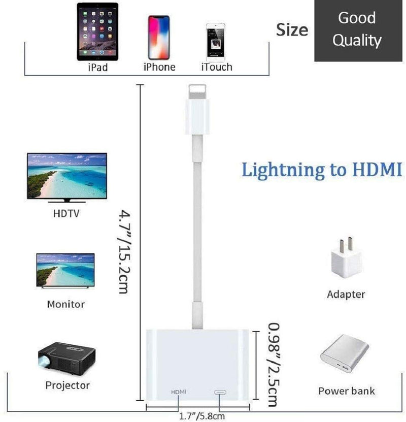  [AUSTRALIA] - [Apple MFi Certified] Lightning to HDMI for iPhone, 4K Lightning Digital AV Audio Adapter, HDMI Sync Screen with Charging Port Compatible for iPhone 11/11 Pro/XR/XS/X 8, iPad on HDTV/Monitor/Projector