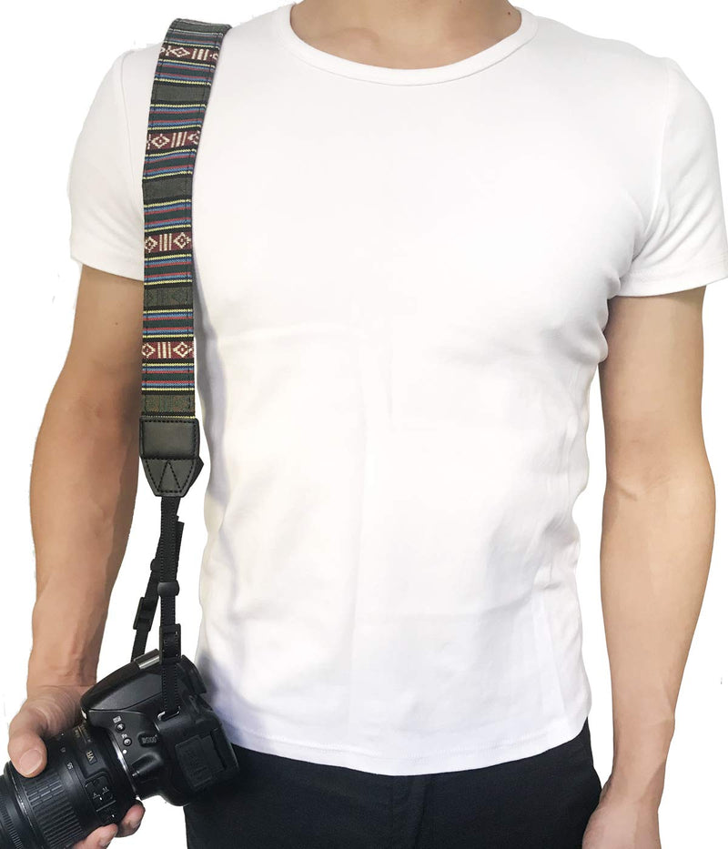  [AUSTRALIA] - Camera Strap Neck, Adjustable Vintage Soft Camera Straps Shoulder Belt for Women /Men,Camera Strap for Nikon / Canon / Sony / Olympus / Samsung / Pentax ETC DSLR / SLR Soft White and Green
