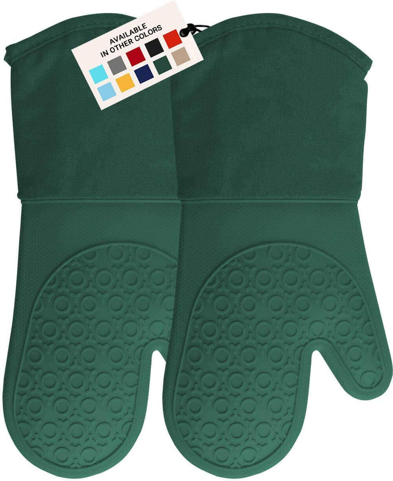  [AUSTRALIA] - HOMWE Extra Long Professional Silicone Oven Mitt, Oven Mitts with Quilted Liner, Heat Resistant Pot Holders, Flexible Oven Gloves, 1 Pair (Green, 13.7 inch) Green