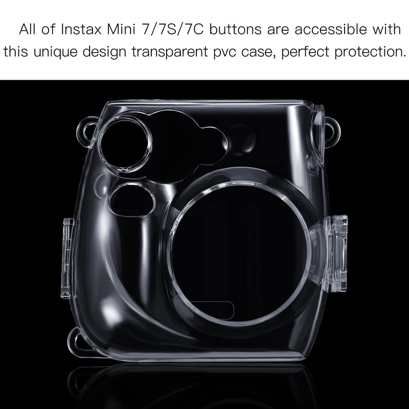  [AUSTRALIA] - Fintie Protective Clear Case for Fujifilm Instax Mini 7 Mini 7C Mini 7S Instant Film Camera - Crystal Hard PVC Cover with Removable Rainbow Shoulder Strap, Clear