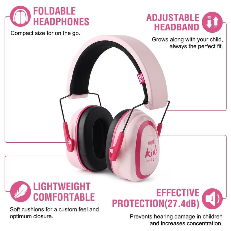  [AUSTRALIA] - Kids/Toddler Ear Protection Safety Ear Muffs For Age 3-16 Noise Cancelling Headphones 27.4dB Kids Hearing Protection Earmuffs Pink