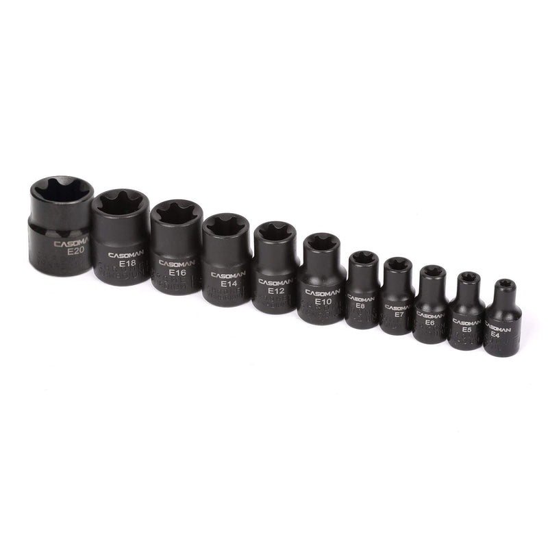  [AUSTRALIA] - CASOMAN 11 PC Female E-TORX Star Socket Set with Rail, Female External Star Socket Set, E4 - E20 Torque Socket Set