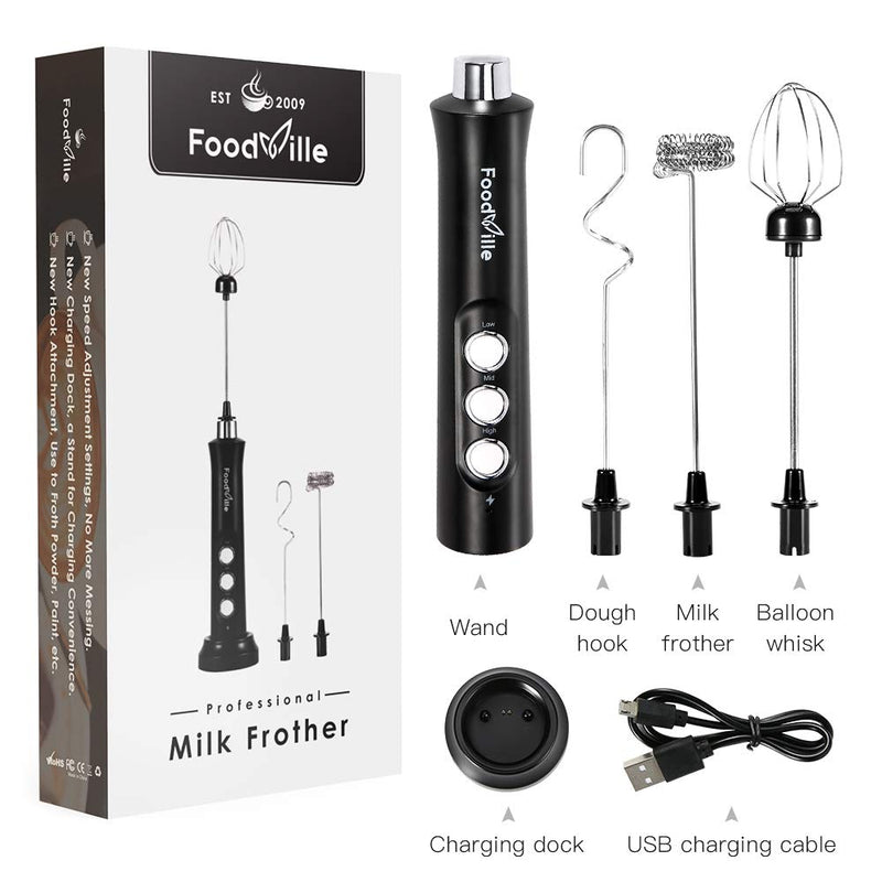  [AUSTRALIA] - FoodVille MF02 Rechargeable Milk Frother Handheld Foam Maker with Stainless Whisk for Cappuccino, Latte, Bulletproof Coffee, Keto Diet, Protein Powder, Matcha