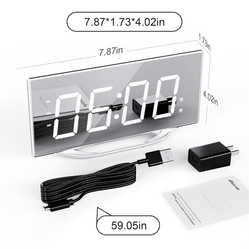  [AUSTRALIA] - Digital Alarm Clock Large Display, 8.7" LED Mirror Electronic Clocks with 2 USB Charger Ports, Loud Alarm Clock for Heavy Sleepers,Snooze Dual Alarm Dimmer, Modern Desk Clock for Bedrooms Teens Adults