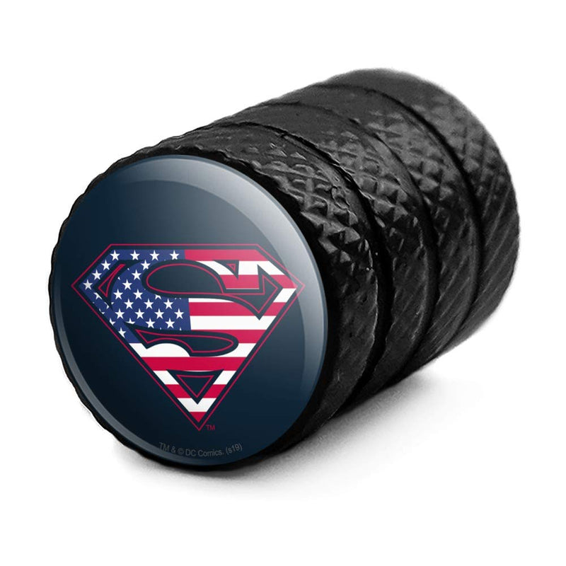 Graphics and More Superman USA American Flag Shield Logo Tire Rim Wheel Aluminum Valve Stem Caps Black - LeoForward Australia