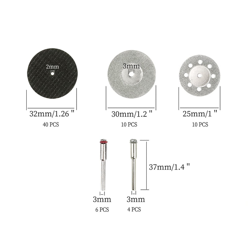  [AUSTRALIA] - 70 Pack Cutting Wheels Tool Kit, 32mm Fiberglass Reinforced Cutting Wheel Resin Cut-Off Wheels, 25mm/30mm Diamond Cutting Wheel with 1/8" Mandrels for Metal Glass Stone DIY Craft