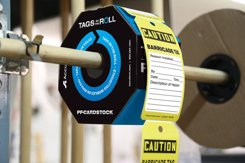  [AUSTRALIA] - Accuform 100 "Caution Barricade TAG" Tags by-The-Roll, US Made OSHA Compliant Tags, Tear & Water Resistant PF-Cardstock, 6.25" x 3" x 0.01", TAR136 100.0
