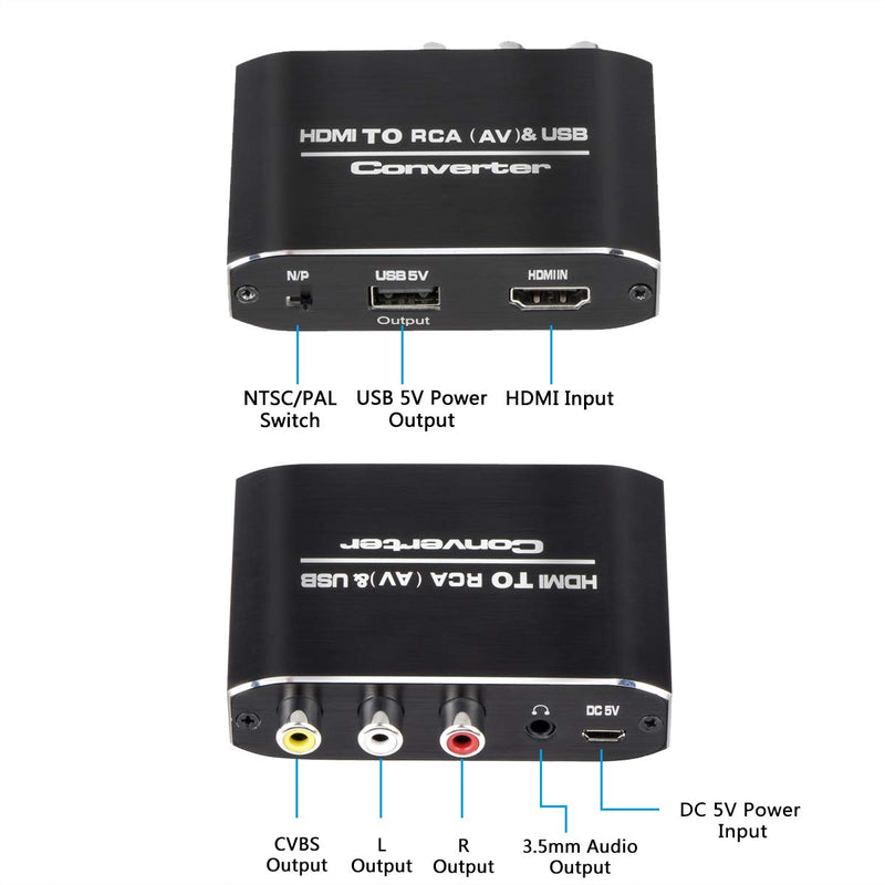  [AUSTRALIA] - Wonlyus HDMI to RCA Converter, 1080P HDMI to AV 3RCA CVBs Composite Video 3.5mm Aux Audio Adapter Supports PAL/NTSC for TV Stick, PS3, PC, Laptop, Xbox, HDTV, DVD (Black，Aluminum Alloy Material)