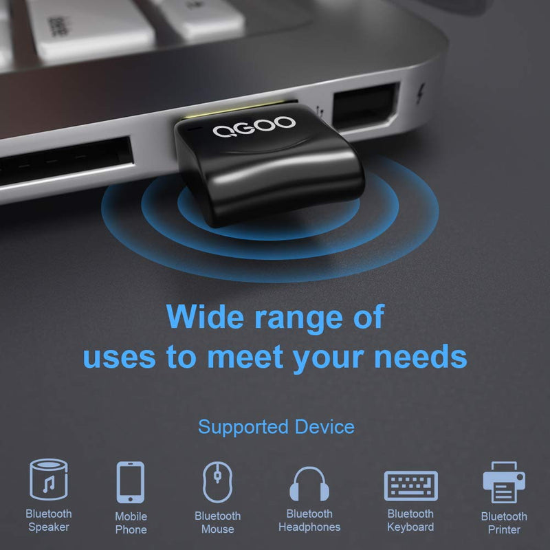 USB Bluetooth Dongle, QGOO Bluetooth 4.0 Adapter Bluetooth Receiver for PC Laptop Desktop Keyboard Mouse Headset Speaker Smartphone Tablet Compatible with Windows 10/8.1/8/7/XP/Vista/XP - LeoForward Australia