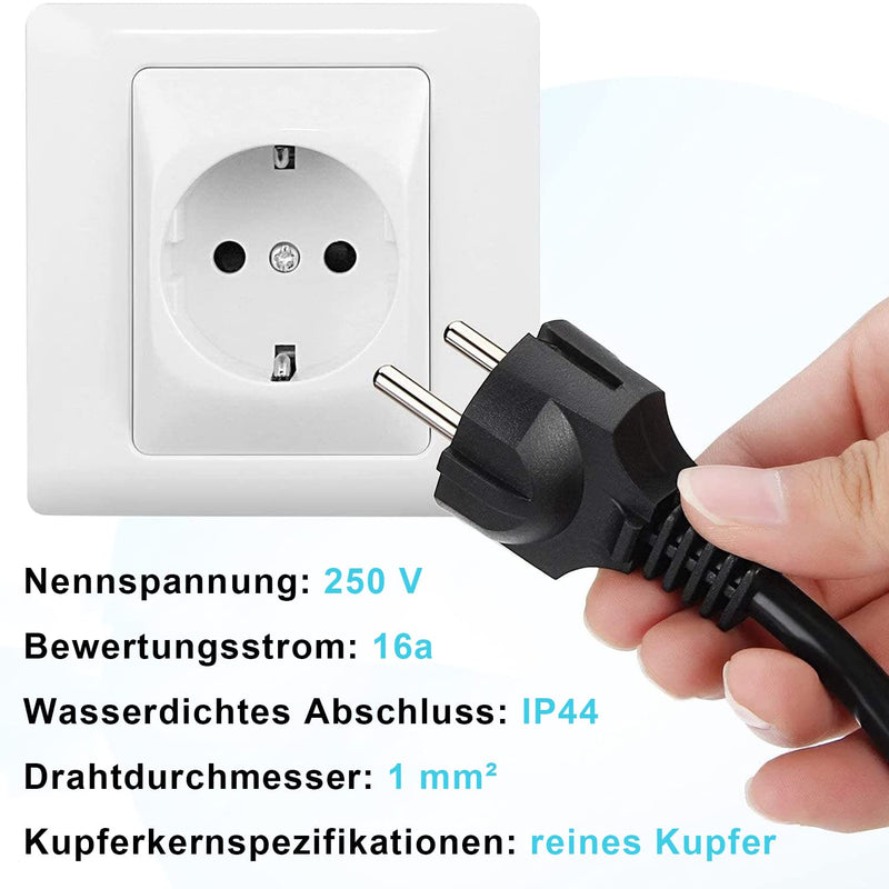  [AUSTRALIA] - KEAGAR protective contact extension cable outdoor, AC Schuko plastic cable with 2-way sockets, double plug for socket IP44 for home, office, outdoor area, 3 x 1.0mm², up to 250V/16A, black, 2M 1 piece-2M