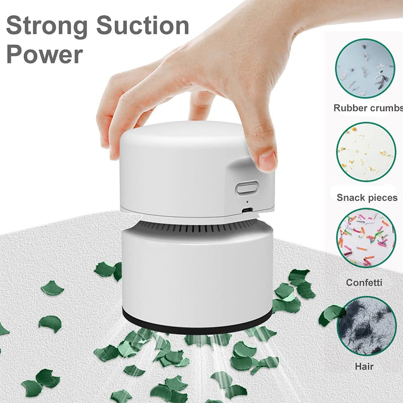  [AUSTRALIA] - ODISTAR Desktop Vacuum Cleaner,Mini Table dust Sweeper Energy Saving with auto Power-Off Function,High Endurance up to 400 mins,Cordless&360º Rotatable Design for Keyboard/Home/Office (White) White