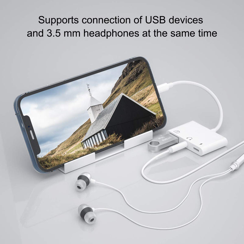  [AUSTRALIA] - LXJTHT USB Adapter for iPhone, 3 in 1 USB OTG Adapter with Charging Port and 3.5 mm Headphone Jack Compatible with iPhone 13/12/11 Pro/X/8/7, Support Hub, MIDI Keyboard, Camera, Card Reader