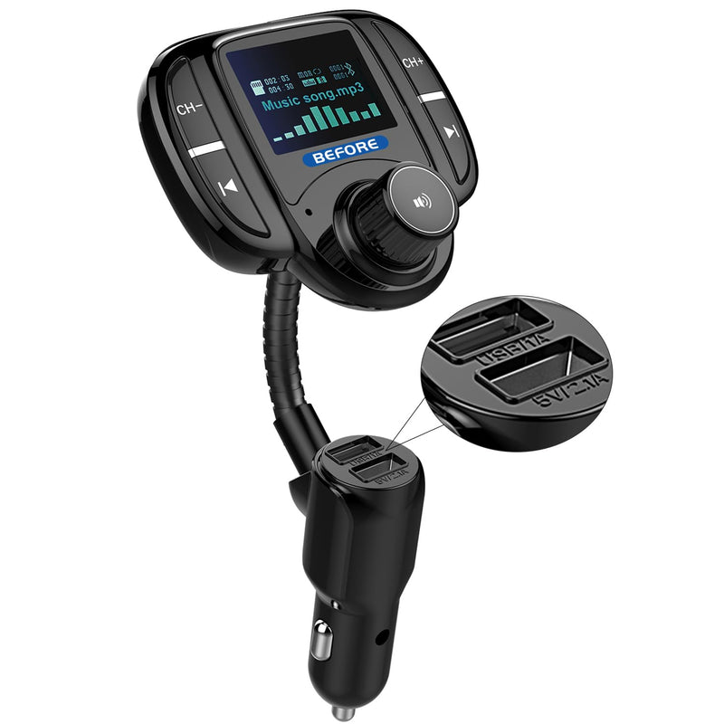  [AUSTRALIA] - Bluetooth FM Transmitter (Upgraded Version),Wireless Radio Adapter Car Kit W 1.44 Inch Display Supports TF/SD Card and USB Car Charger for All Smartphones Audio Players