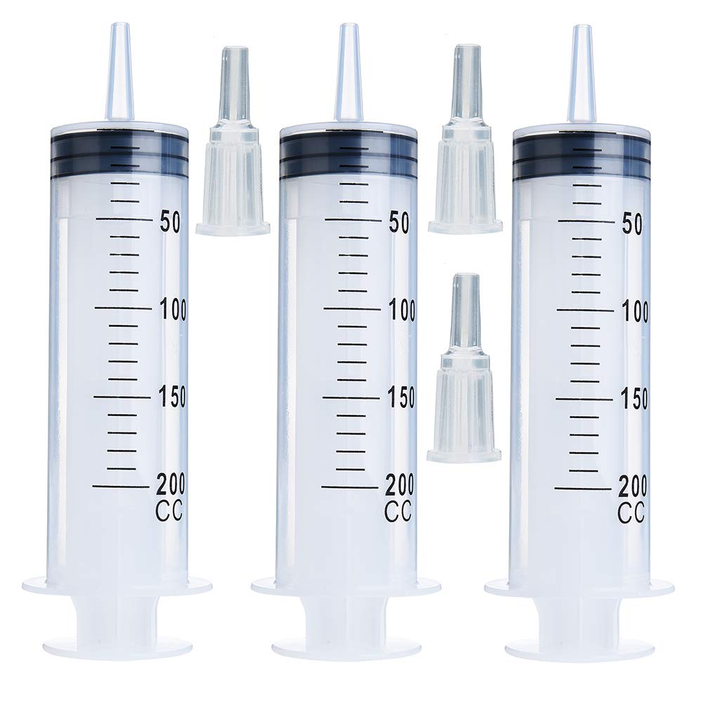  [AUSTRALIA] - AKRAF 3 Pack 200ml Reusable Syringe for Scientific Labs, Refilling, Measuring