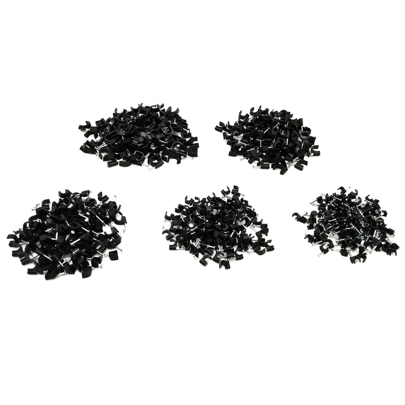  [AUSTRALIA] - Long Leaf 500Pcs Circle Cable Clips with Steel Nail,4mm 5mm 6mm 8mm 10mm Management for RG6,RG59,CAT6,RJ45 Cord Organize Coax (Black) Black