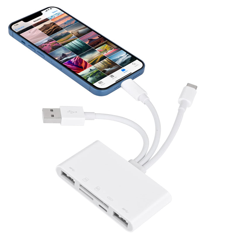  [AUSTRALIA] - 5-in-1 Memory Card Reader with Micro SD and SD Slots for iPhone/iPad/Android/USB C & A Devices, OTG Adapter for SD/Micro SD/SDHC/SDXC/MMC 5-in-1 Memory Card Reader