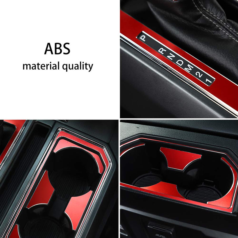  [AUSTRALIA] - Car Interior Gear Shift Panel & Cup Holder Frame Trim Cover for Ford F150 2016 2017 2018 (Red) Gear & Cup Holder Trim Set-Red