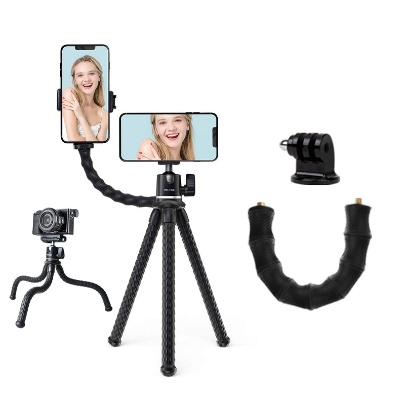  [AUSTRALIA] - Camera/Phone Flexible Tripod, with Phone Holder/Camera Mount Adapter/Extension Arm for iPhone Max Plus Samsung Canon Nikon Sony Video Vlogging Live Streaming Tripod A Bundle