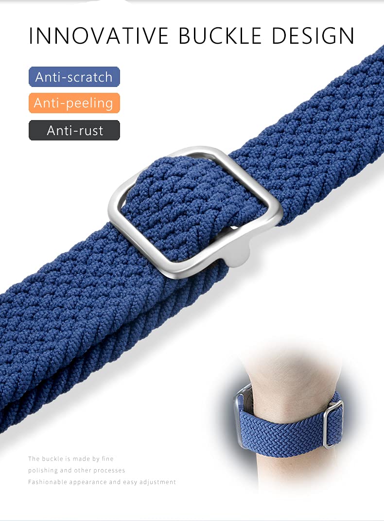  [AUSTRALIA] - Atenzol Braided Watch Bands Elastic Solo Loop Compatible for Apple Watch 7/6/SE/5/4/3/2/1, with Adjustable Buckle, Stretchy Sport Wristband for iWatch 38mm 40mm 41mm 42mm 44mm 45mm, Women/Men, 2 Packs Black+Blue