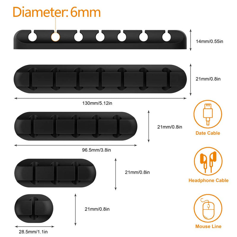  [AUSTRALIA] - Cable Organizer Clips Cord Holder - 5 Packs Self Adhesive Cable Management for USB Cable/Power Cord/Wire, Car and Desk, Home and Office (7-5-3-1-1 Slots) Black Cable Holder
