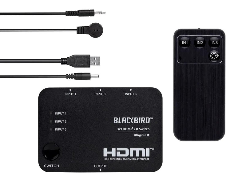  [AUSTRALIA] - Monoprice Blackbird 4K 3x1 HDMI 2.0 Switch - HDR, HDCP 2.2, CEC, 4K 60Hz, Inlcudes Infrared Remote Control (Compatible with PS4/5 Xbox Apple TV Fire Stick Roku Blu-Ray Player)