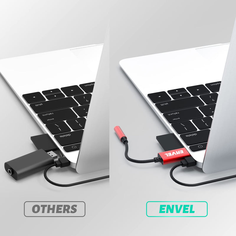 [AUSTRALIA] - ENVEL USB to 3.5mm Jack Audio Adapter,USB to AUX,External Stereo Sound Card for PS4/PS5/PC/Laptop, Headphone Adapter with Built-in Chip TRRS 4-Pole Mic-Supported Red