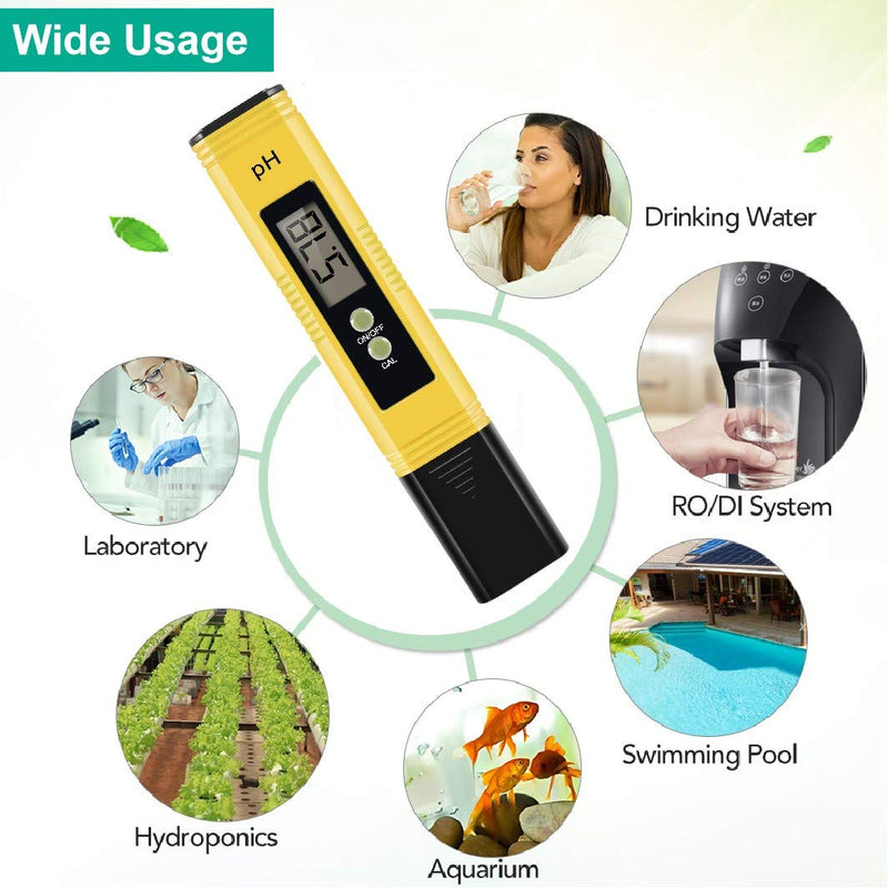  [AUSTRALIA] - PH Tester Digital PH Meter, Hofun Professional PH Pen with 0.01 PH High Accuracy, 0-14 PH Measurement Range, Ideal Water PH Tester for Household Drinking, Pool and Aquarium(Yellow)