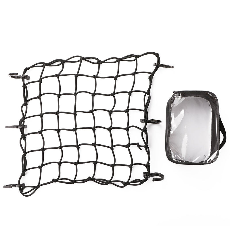  [AUSTRALIA] - CZC AUTO 15"x15" Black Latex Bungee Cargo Net Strech to 30"x30", Gear Helmet Luggage Netting with 2"X2" Small Mesh and 6 Adjustable Plastic Hooks, for Motorcycle Bike Paddleboard Quad Canoe Moped ATV 1