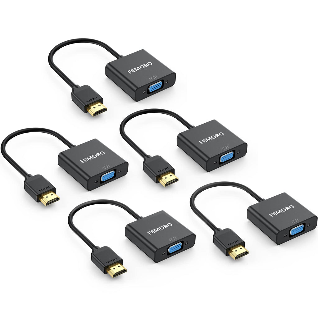  [AUSTRALIA] - HDMI to VGA Adapter Converter 5-Pack (Male to Female) FEMORO for Computer, Desktop, Laptop, PC, Monitor, Projector, HDTV, Chromebook, Raspberry Pi, Roku, Xbox and More - Black HV-5pack